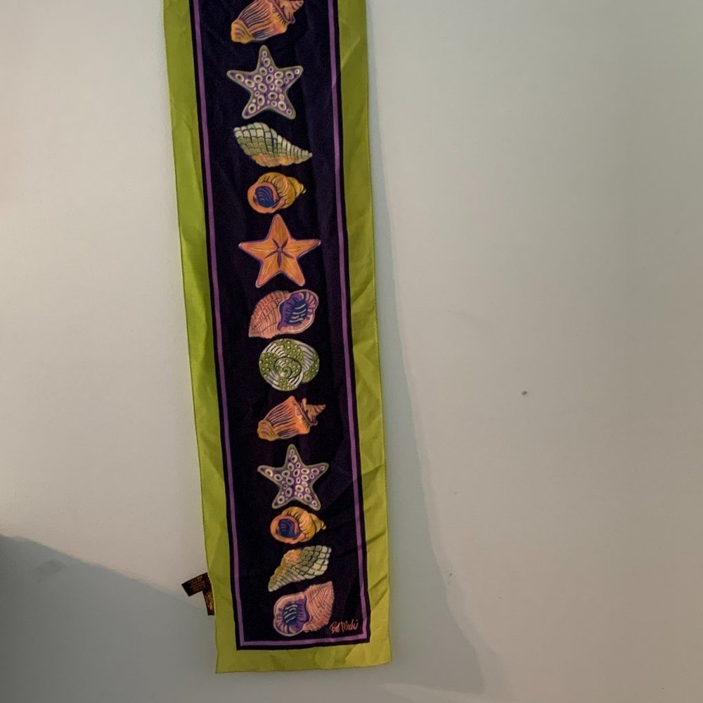Rectangle Bob Mackie silk scarf with sea shells